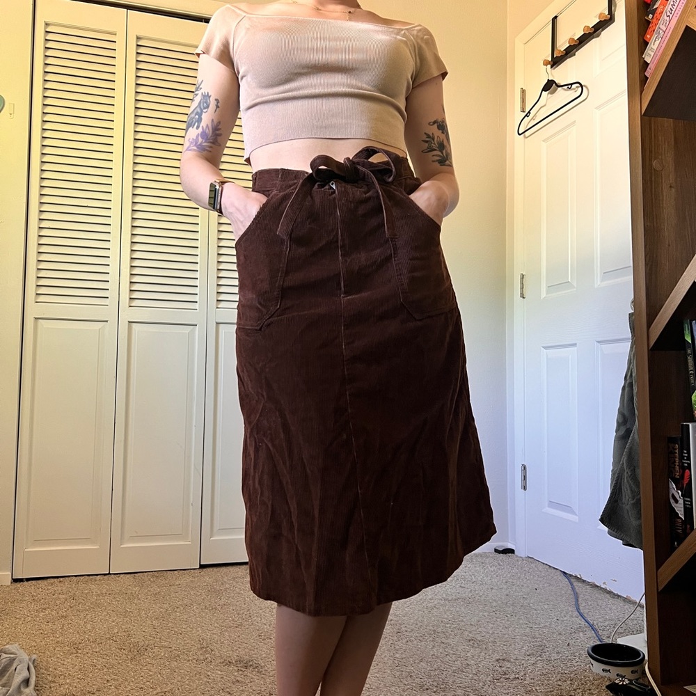 Vintage High Waist Corduroy Skirt with Pockets